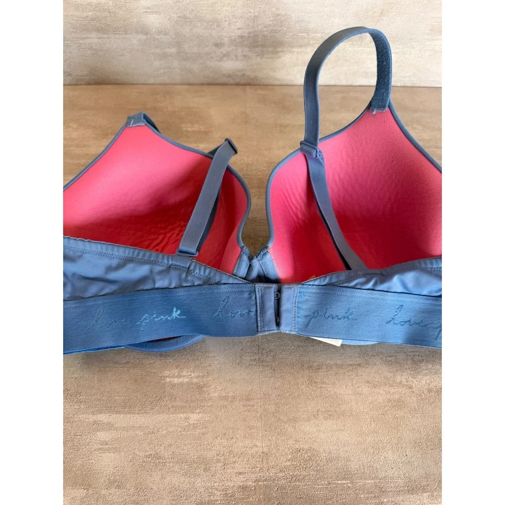 PINK Victoria's Secret Full Coverage Bra Blue Adjustable Straps 